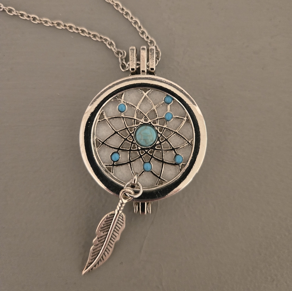 Aromatherapy Silver Dreamcatcher Pendant Locket Necklace Essential Oil